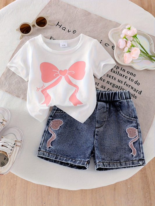 Girls' Denim Outfit Set - Fall – White option – main product image