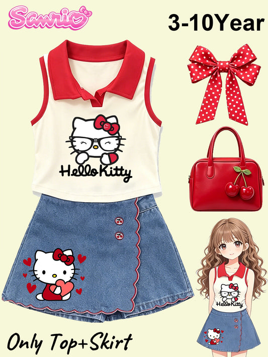 Girls' Denim Outfit Set - Sleeveless Spring – White option – main product image