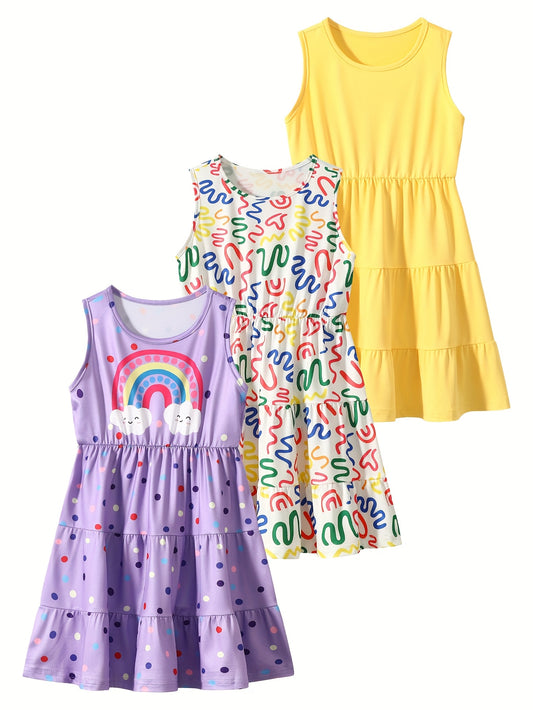 Girls' Dress – Girls' Sleeveless Dresses - 3-Piece Summer Multipack – main product image