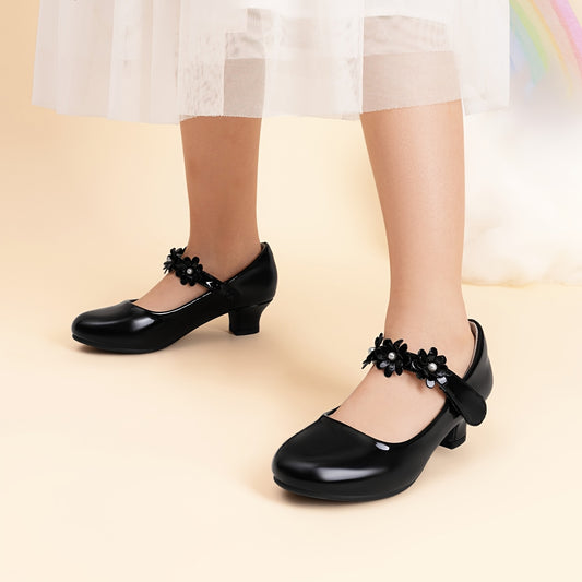 Girls Dress Shoes - Cushioned Comfort – Black / Golden – main product image