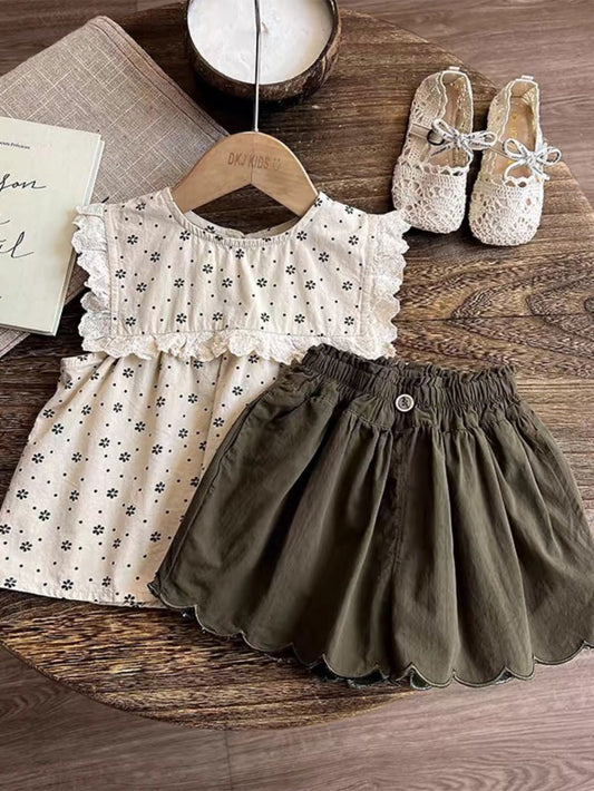 Girls' Floral Outfit Set - Sleeveless Summer 0245 – main product image