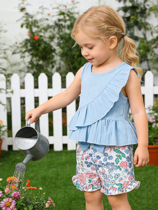 Girls' Floral Outfit Set - Sleeveless Summer – main product image