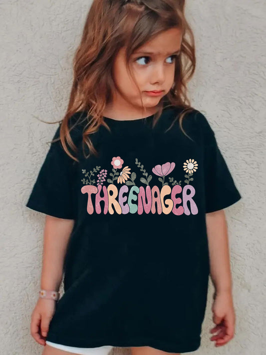 Girls' Floral T-Shirt – Black option – main product image