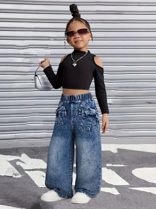 Girls' Jeans – Girls' Denim Pants - Fall – Blue option – main product image