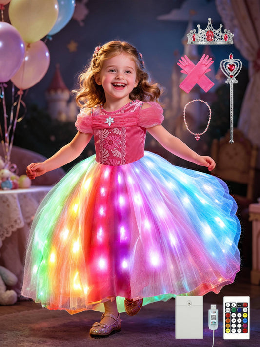 Girls Light-Up Princess Costume - Light-Up LED – Red option – main product image