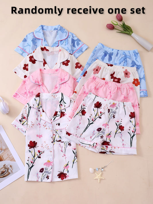 Girls' Pajama Set – Girls' Floral Sleepwear - Short Sleeve – main product image