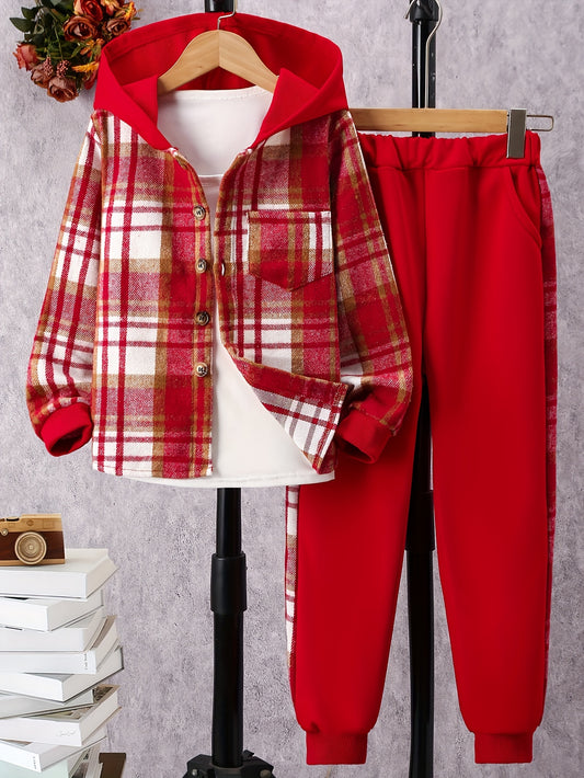Girls' Plaid Outfit Set - Fall – Red option – main product image
