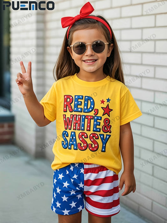 Girls' Red White & Sassy T-Shirt - Patriotic Graphic – Red option – main product image