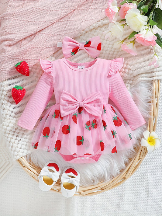 Girls' Striped Bodysuit with Tulle Skirt – main product image