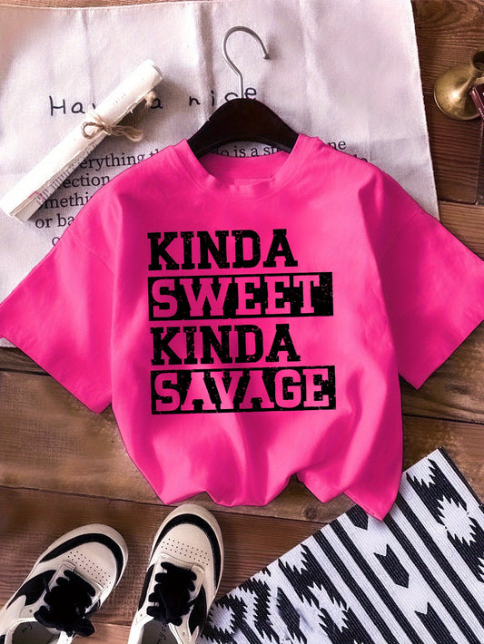 Girls' Sweet & Savage T-Shirt - Funny Quote – Red option – main product image
