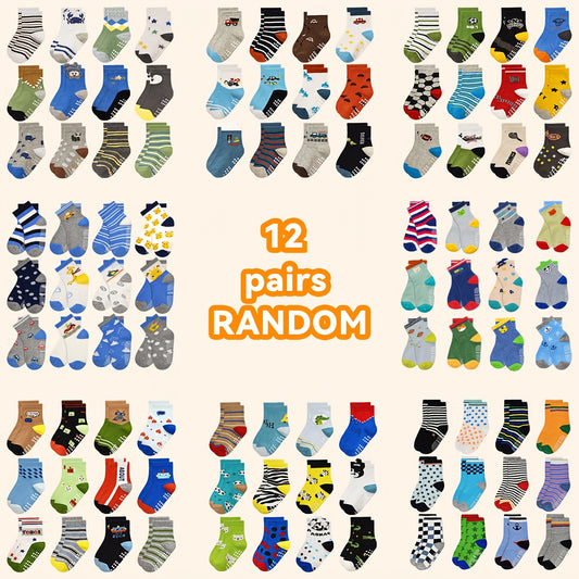 Kids' Assorted Non-Slip Crew Socks - 12/24-Pair Options – main product image