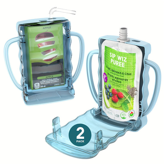 Kids Food Pouch Holder - 2-Pack Anti-Squeeze Stand – purple option – main product image