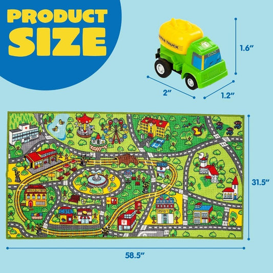 Kids' Toy Car Playset – Kids City Playmat with 12 Cars - Jumbo city play rug with 12 – main product image
