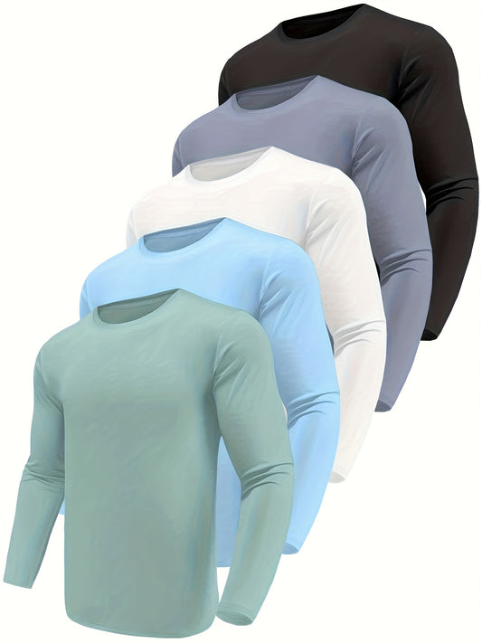 Kinglaman 5pcs Men'S Quick Dry Long Sleeve T Shirts for Casual Workouts with – main product image