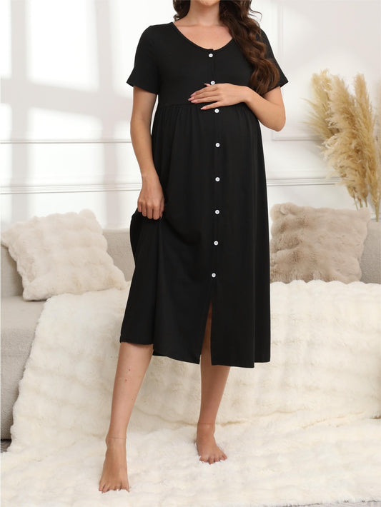 Maternity Maternity Sleepwear – Maternity Nursing Nightgown - Stretch Button-Front Sleep – main product image