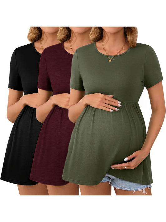 Maternity Top 3-Pack - Scoop-Neck Short-Sleeve Pregnancy Shirts – Black option – main product image