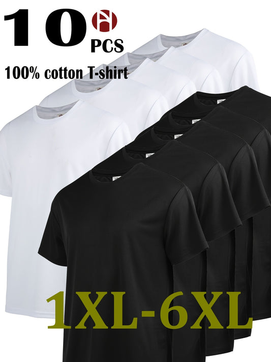 Men's 10-Pack Plus Size Sports T-Shirts - Solid Color Value Pack – White option – main product image