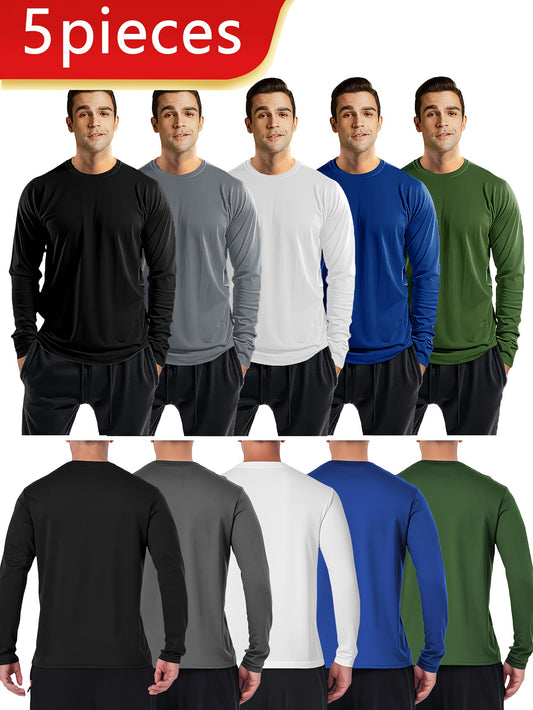 Men's 5-Pack Quick-Dry Long Sleeve Shirts - Breathable Mesh Fabric – Black option – main product image