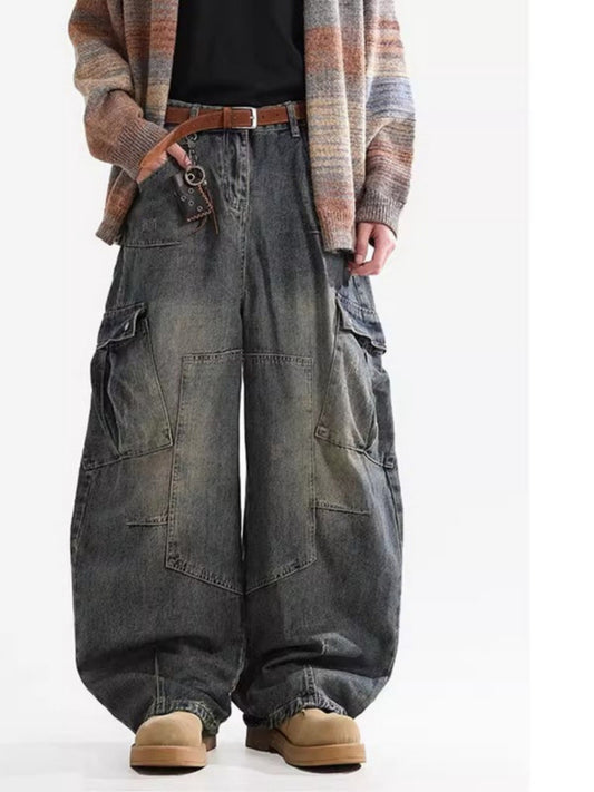 Men's Baggy Jeans - Black Denim Utility Pocket – Black option – main product image