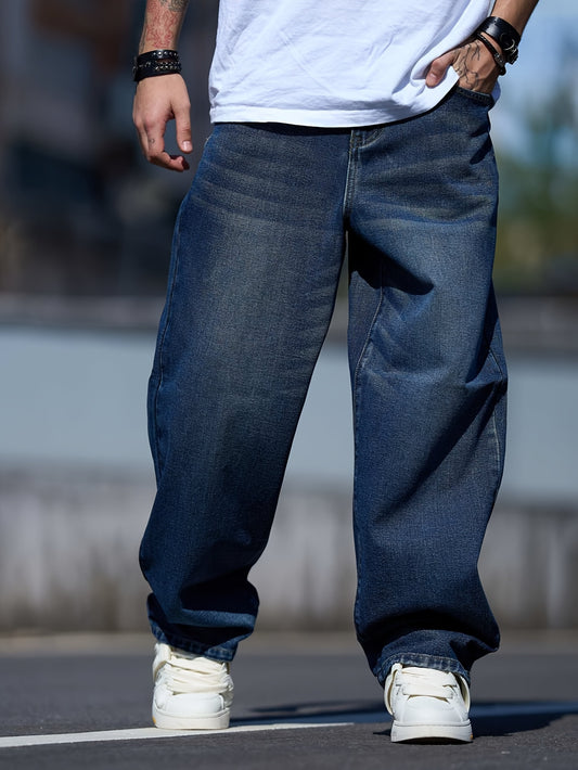 Men's Baggy Jeans - Classic Wash Clean Finish Streetwear – Navy option – main product image