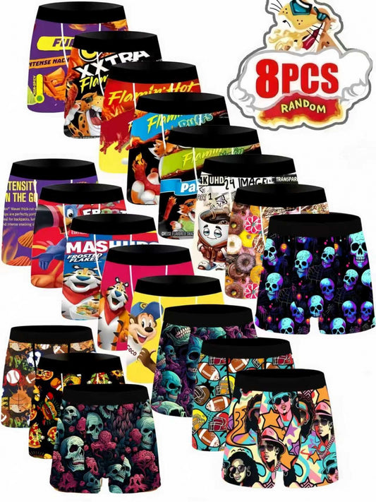 Men's Boxer Briefs – Men's 8PCS-Random Mixed Colors Polyester Printed Shorts – main product image