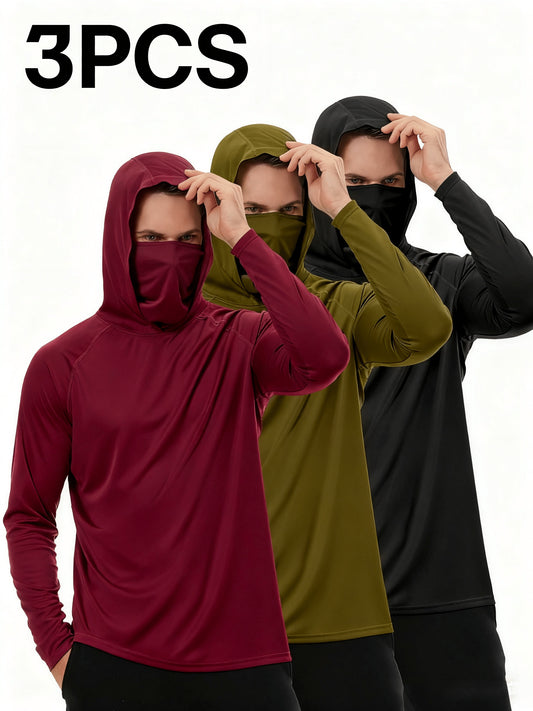 Men's Built-In Mask Hoodies - 3-Pack Quick-Dry Layers – main product image