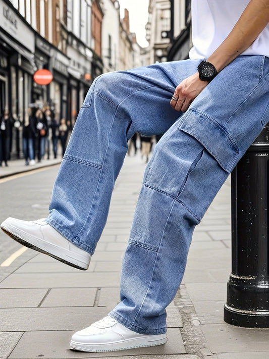 Men's Cargo Pants - Pocket Detail Wide Leg – Blue option – main product image