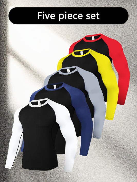 Men's Color Block Sports Shirts – 5 Pack Long Sleeve – Black option – main product image