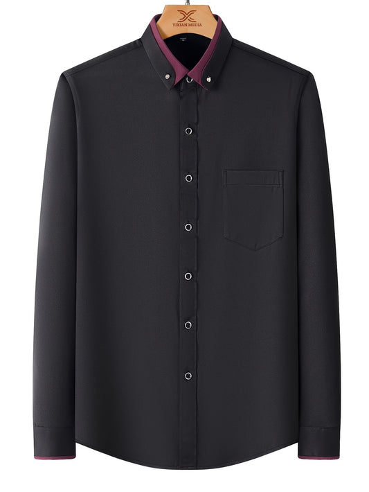 Men's Colorblock Long Sleeve Dress Shirt - Wrinkle Resistant – White option – main product image
