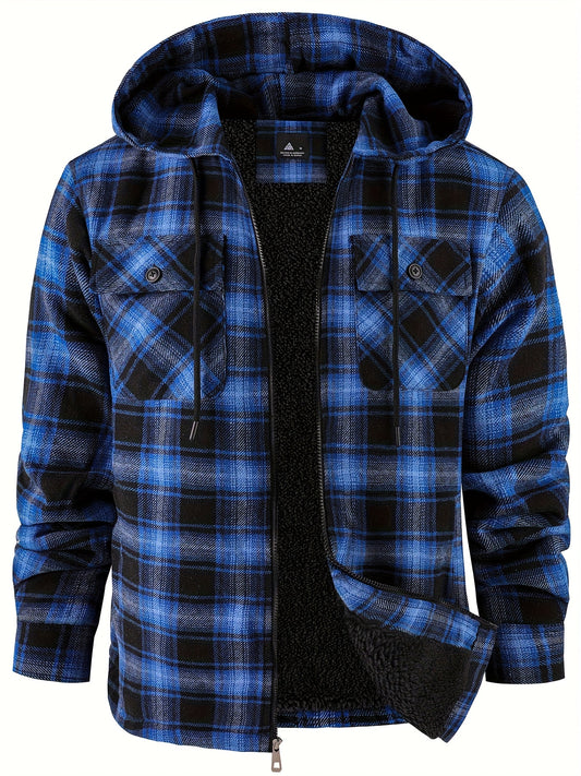Men's Cozy Faux Fur Plaid Hoodie – 3-Color Selection – main product image
