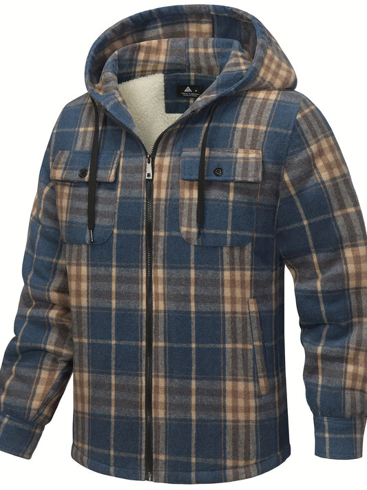 Men's Cozy Faux Fur Plaid Hoodie – Blue / D02 – main product image