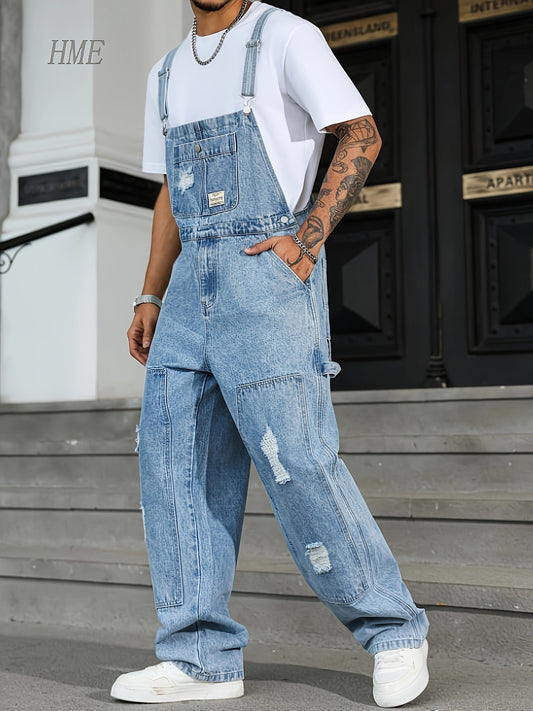 Men's Denim Overalls - Pocket Detail – Light Blue – main product image