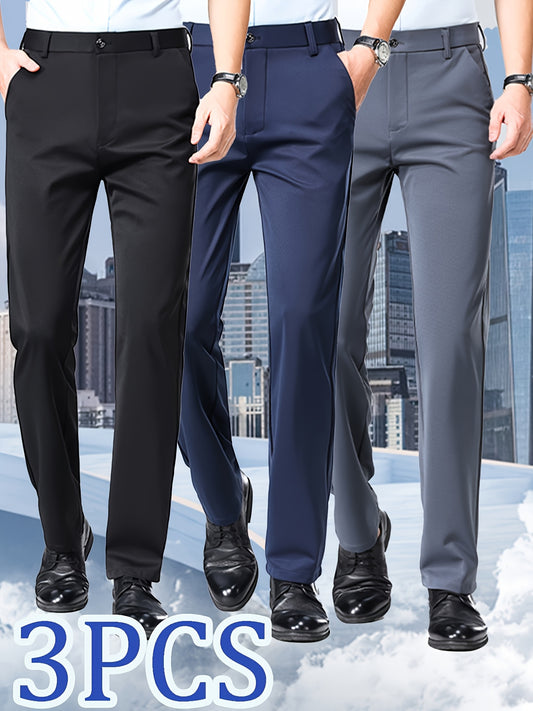 Men's Dress Pants – Men's Black + Navy Blue + Gray Polyester High-Waist Dress – Black option – main product image