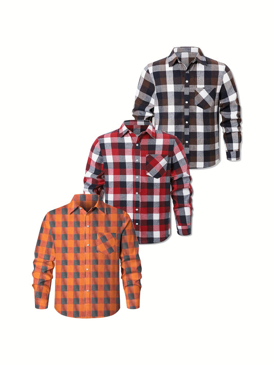 Men's Flannel Shirt Set – 3 Pack Buffalo Check Plus Size – main product image