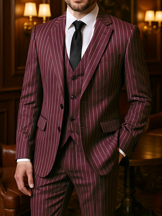 Men's Formal Suit Set - Striped – Green option – main product image