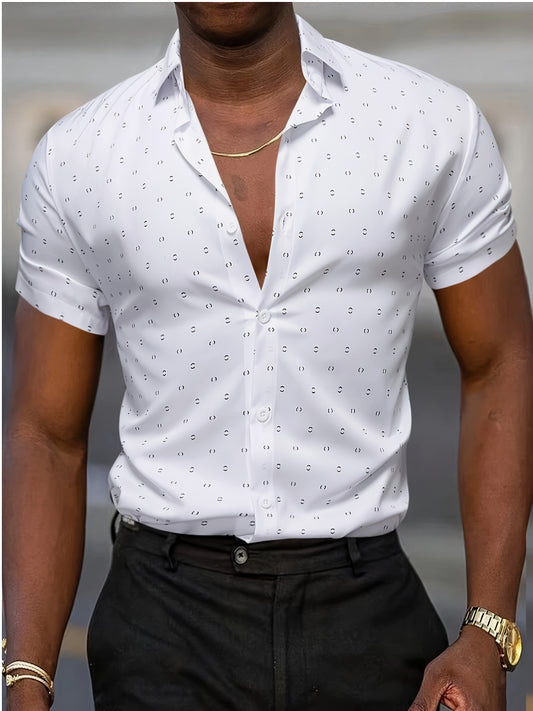 Men's Geometric Button Up Shirt – Plus Size Short Sleeve – White option – main product image