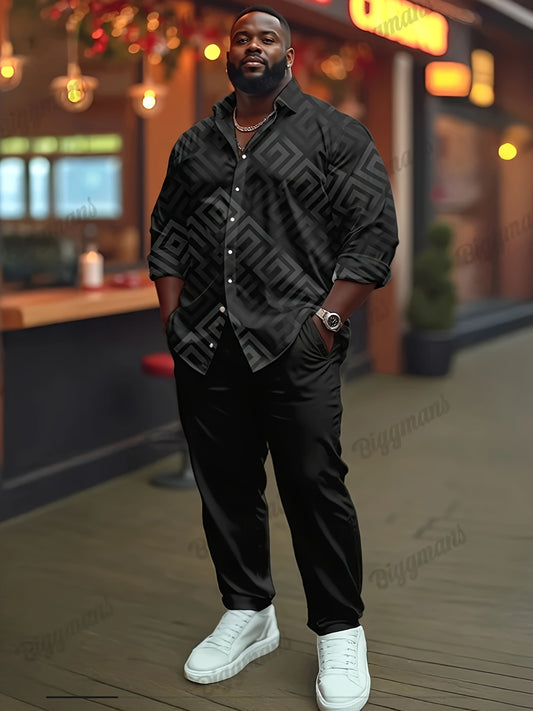 Men's Geometric Print Plus Size Long Sleeve Casual Shirt - Stretch – main product image