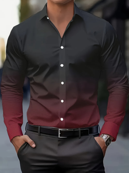 Men's Geometric Print Plus Size Long Sleeve Dress Shirt - Easy Care – main product image