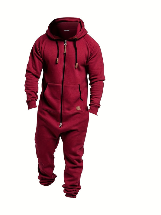 Men's Hooded Coveralls - Full-Zip One-Piece Design – Bright Red / Green – Red option – main product image