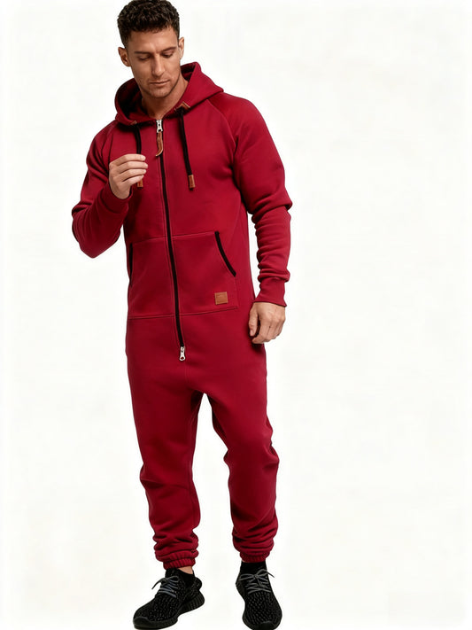 Men's Hooded Coveralls - Full-Zip One-Piece Design – Red / fern green – Red option – main product image