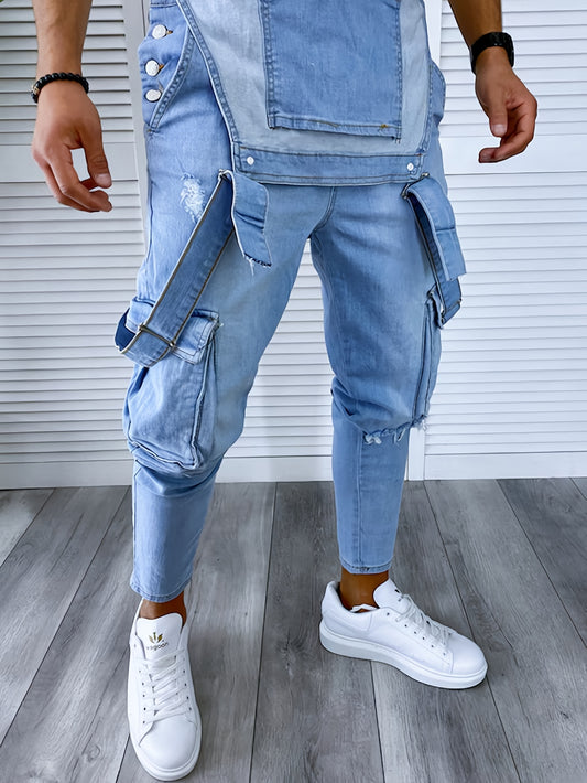 Men's Hooded Coveralls - Multi-Pocket Denim Design – Blue option – main product image