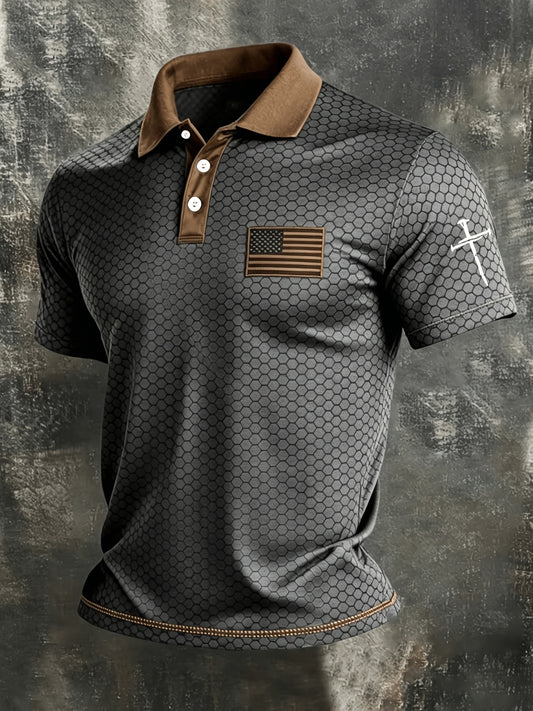 Men's Patriotic Polo Shirt - Collared Short Sleeve – 9-Color Selection – Grey option – main product image