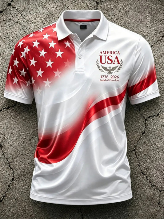 Men's Patriotic Polo Shirt - Collared Short Sleeve – Red / Camel – main product image