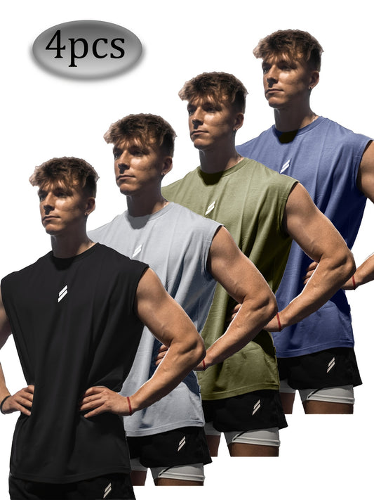 Men's Performance Tank Top - Classic Neck Sleeveless – Black & white & lake blue & blue – main product image