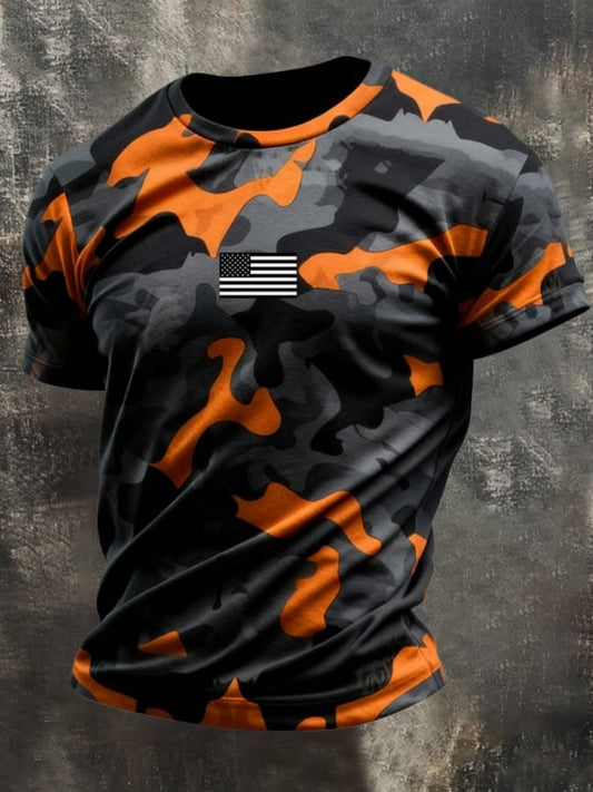 Men's Plus Size Camo Graphic T-Shirt - American Flag Chest Detail – Orange option – main product image
