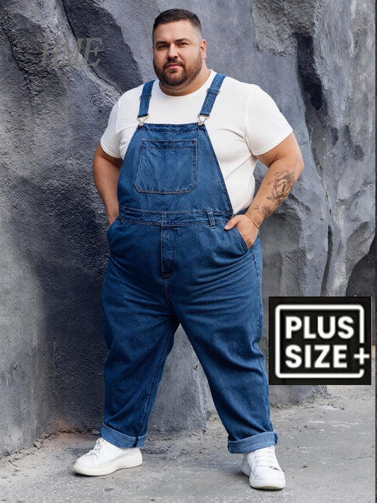 Men's Plus Size Denim Overalls - Vintage Multi-Pocket Style – Blue option – main product image