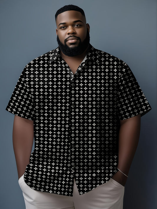Men's Plus Size Geometric Shirt – Black White Button Up – Black option – main product image