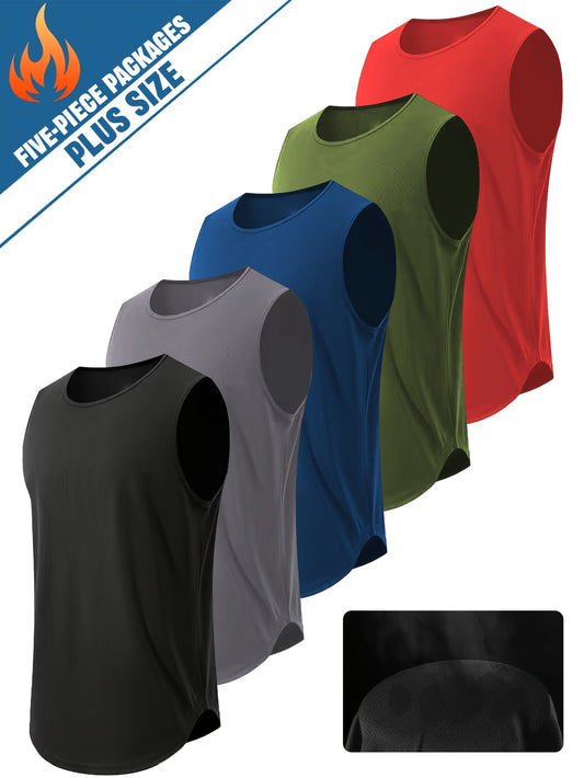 Men's Plus Size Performance Tank Tops - 5-Pack Breathable Sports Vests – main product image