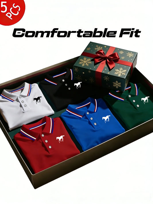Men's Polo Shirt Set – 5 Pack Contrast Collar Golf Style – main product image