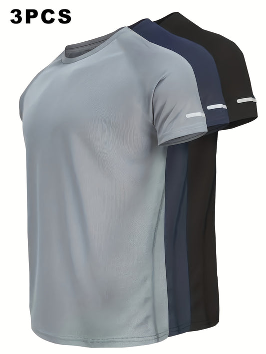 Men's Reflective Sports Shirts – 3 Pack Quick Dry – Gray option – main product image